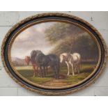 A really good modern Oil on Canvas of a team of Horses. In an ebonised and gilt frame. 100 x 75