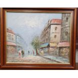 A pair of Oils on Canvas of Parisian Street Scenes. Signed Burnett. 50 x 40 cms approx.