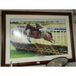 A Coloured Print of a Racehorse along with a picture frame,along with A large Centre Bowl, two Vases