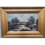 A pair of Late 19th Century Oils on Board/card of ruin scenes signed G.Chester LR in good gilt