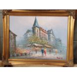 A 20th Century Oil on Canvas of a Parisian street scene signed Burnett.40 x 30.5 cms.