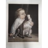 A 19th Century coloured Engraving of a young boy and a Pug, with the inscription bottom. ' Entered