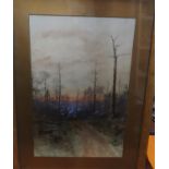 A large Watercolour of a burning forest by Travers signed and dated 1902 lower right. 38 x 56 cm