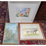 A Watercolour of Horses along with other watercolours.