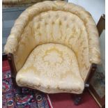 A lovely Edwardian Mahogany Inlaid Tub Chair with deep buttoned back. H 38 cms. approx.