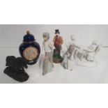 A continental Figural group along with Lladro and other items.