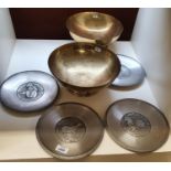 Four decorative Plates and Two Brass Bowls.