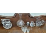 A good Crystal Eagles Lead Paperweight, two jugs, a decanter, a water jug and four early 20th