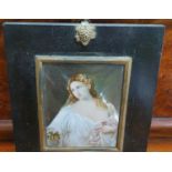 A miniature 19th Century Oil of a Woman. Indistinctly signed in margin. 8.5 x 11 cms approx.