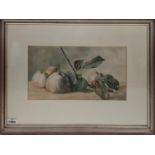An early 20th Century Watercolour by H Helps of Apples. Signed LR 1906. 32x14cm.