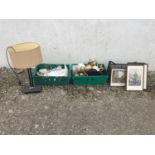 A quantity of Brass etc., a table lamp and pictures plus box lot.