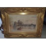 English school, A 19th Century Watercolour study of horses on a Barge. Unsigned. 30 x 44 cm.