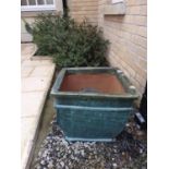 A Green Glazed 46 cm square Pot, a Wiber and two gas cylinders