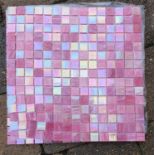 Approximately 30 squares of pink iridescent Tiles. 33cm square. 1 box.