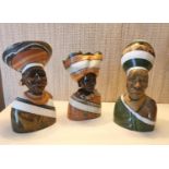 Three African Figural Heads made from Marble by Paul Kgaile. Carved in green and brown Verdite,