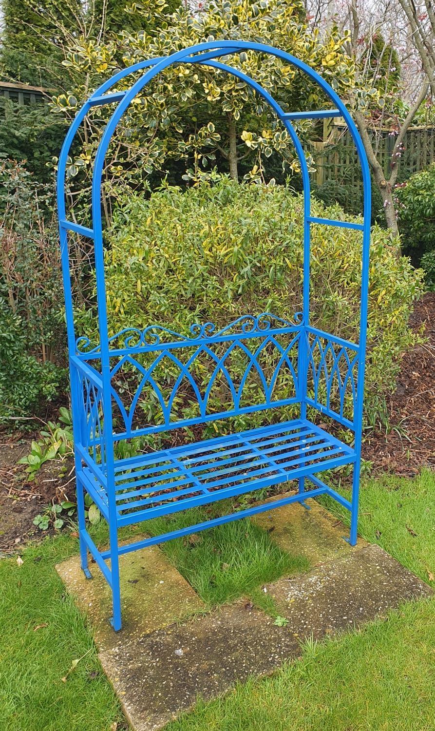 A good Metal Arch Bench. 202 x 107 cms approx.