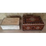 A Tunbridge Ware style Jewellery Box along with a bone veneered example.