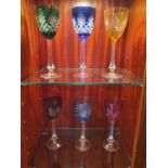 A lovely set of six Fabergé Coloured Crystal Hock Glasses.
