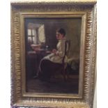 William McKenzie 19th century A Pensive Moment A young woman seated at a table by a cottage window