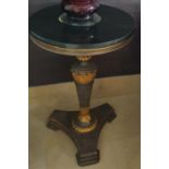 A lovely pair of Regency style Ebonised and Gilded circular Side Tables with marble tops. 39 x 63