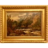 Attributed to James Burrell Smith 1822 - 1897. The mountain torrent through a rocky gorge. Oil on