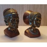 A pair of Bronze and Copper African Heads. Stamped Casper ( Casper Darare).