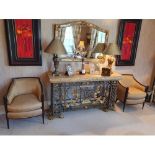 A fantastic metal and gilded Console Table with and highly pierced outline and Marble top.