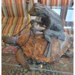 A really good Maitland - Smith bronze and tortoise effect model of a Frog on a tortoise.