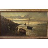 Alex Finley Fisherman setting out from harbour, Oil on Canvas, signed and dated 1877 lower left.
