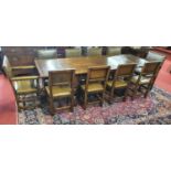 A lovely Oak Old Charm Dining Table with stretcher base. In beautiful condition. W 91 x L 252 x H 77