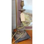 A very heavy Brass Table Lamp on a marble base. H 47 cm approx.