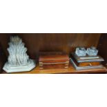 A Rosewood Jewellery Box with a fitted interior, a good inkwell along with a wall bracket.