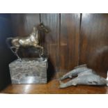 A Bronze Figure of a horse, bearing the signature L. Carvet, along with two bronze Oriental Coy.