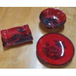 Three Royal Doulton Flambe Dishes.