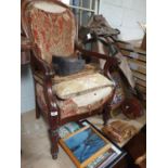 A 19th Century Mahogany show frame Armchair. W 56 seat H 46 cms approx along with a pair of