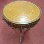 A 20th Century Mahogany and Veneered miniature Drum Table with leather top. D 50 x H 56 cm approx.