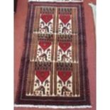 A full pile hand woven Baluchi tribal Rug with bespoke design and colours. 180 x 102 cms approx.