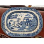 A 19th Century blue and white Meat Platter by Carey and Sons. Of large proportion. 53 x 39 cm