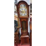 A modern Mahogany Moon Roller Grandmother Longcase Clock. H 166 cm approx.