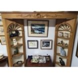A Superb Pine alcove Display Cabinet consisting of two alcove corner open display cabinets along