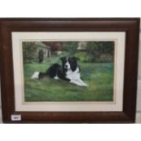A good Pastel of a Sheep Dog along with a signed coloured print 'A warm place beside the fire'.