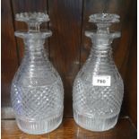 A pair of 19th Century Irish hob nail Decanters. H 24 cm approx.