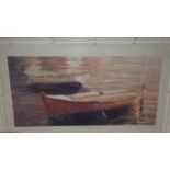 An Oil on Canvas of a lake scene by Audrey Irwin along with a large coloured furnishing Print of