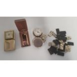 A quantity of Vintage Dominos, a cased Lighter along with two Carriage Clocks. ( please note we