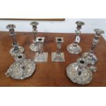 A really good quantity of silver plated Candlesticks, to include a pair of Corinthian column desk