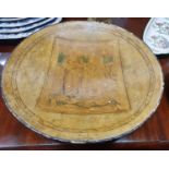 A Papier Mache Bowl of some age, depicting Joseph, Mary and Jesus. D 40 cm approx.