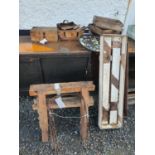 A group of Vintage garden timber planting Trays along with garden tools etc.