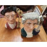 Two large Royal Doulton Toby Jugs characters from Williamsburg. 'Gaoler' and 'Apothecary'. H 19 cm