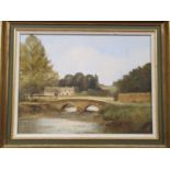 A 20th Century Oil on Canvas of a river scene with bridge by E Wilson. Signed LR. 32 x 42 cm approx.