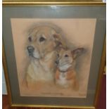 Marjorie Cox [1915-2003] Pastel of pet dogs, 'Kruger' and 'Fergie'. Signed and dated 1996,52 x